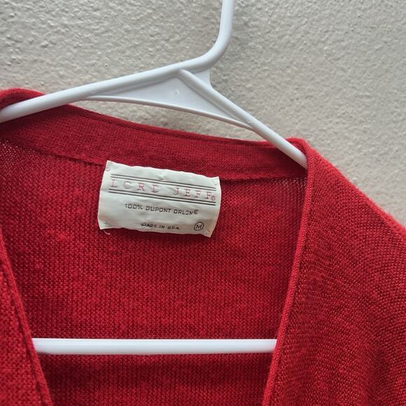VTG 70s Lord Jeff Orlon Acrylic Red Knit Button Retro Cardigan Sweater Mens M - Picture 2 of 6